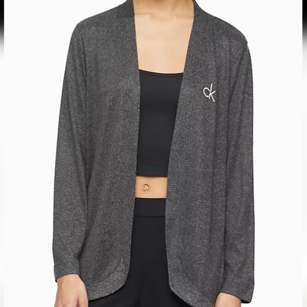 Calvin Klein Aurora Comfort CK Logo‎ Open Front Sleep Cardigan Charcoal Heather